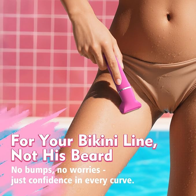 Bikini Trimmer for Women - IPX7 Waterproof Pubic Hair Remover for Shower & Travel, 3-in-1 Bikini Trimmer with Body/Round/Curved Heads, Hypoallergenic Foil & Ceramic Blades, Self-Care Gifts for Her