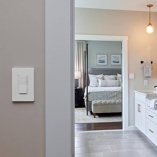 Lutron Diva Smart Dimmer Light Switch for Caseta Lighting (Lutron Smart Hub Required), for LED Lights, 150W, Single-Pole/3-Way, No Neutral, Light Almond (DVRF-6L-LA)