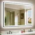 YEELAIT 60x40 Inch LED Bathroom Mirror with Lights (Front Lit and Backlit) Black Framed Lighted Vanity Mirror for Bathroom Wall Dimmable Anti-Fog Memory Tempered Glass Horizontal/Vertical