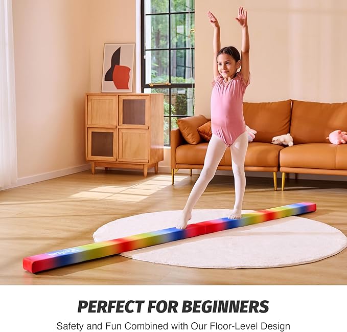 ZELUS 8' Folding Gymnastics Balance Beam, Floor Balance Beam w/Carry Handles Anti-Slip Base for Kids, Beginners & Professional Gymnasts