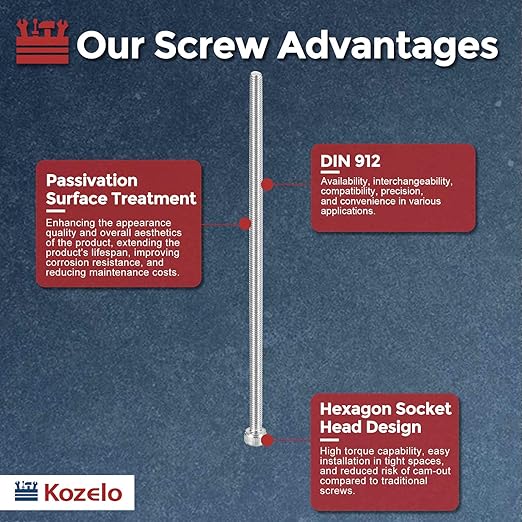 Kozelo 4pcs Socket Head Cap Screws - [M4-0.7 x 160mm] 304 Stainless Steel Allen Socket Drive for Electrical Motor 3D Printing Fan Engine Replacement Use, Silver