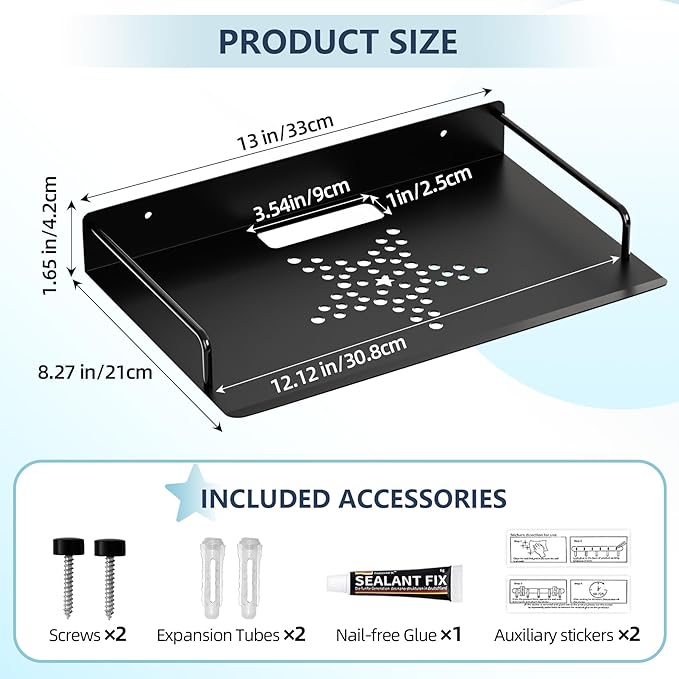 Floating Shelves for Projector, Metal Wifi Router Shelf, Cable Box Wall Mount, Dvd Player Shelf, Wall Mounted Floating Stand/Holder-2pcs