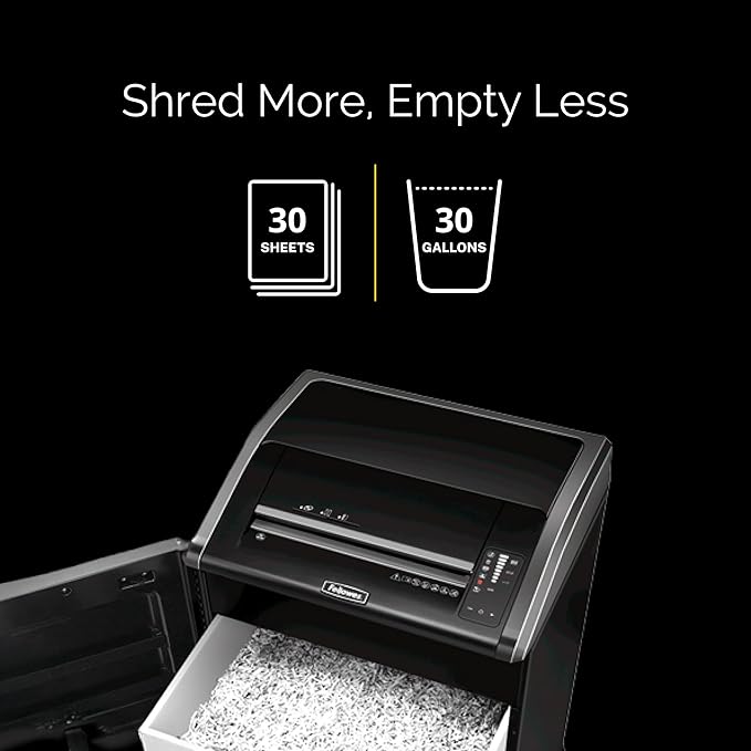 Fellowes Powershred 425Ci 100% Jam Proof Commercial Grade 30-Sheet Cross-Cut Paper Shredder, TAA Compliant (38425), Black