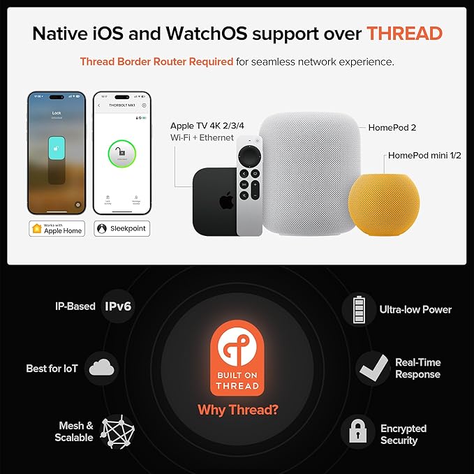 X3 Apple Home Key Door Lock Deadbolt, iOS ONLY, Smart Keyless Entry Door Lock with Fingerprint, Works with HomeKit Over Thread (Border Router), Voice/App/Remote Control, IP65 Weatherproof, Black