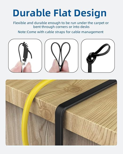 Yauhody CAT 6 Ethernet Cable 10ft 12-Pack Black, High Speed Solid Flat CAT6 - Image 3