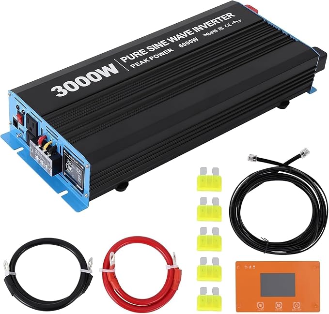 3000W Pure Sine Wave Inverter 1 USB Port 5v/2.1a,LCD Display&Remote Controller for Home, RV, Truck