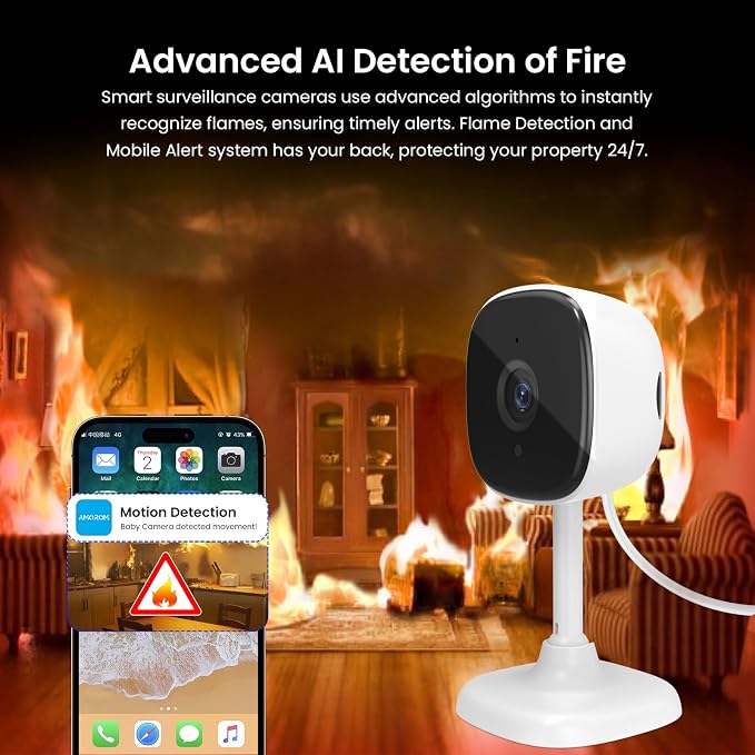 AMOROM 3 Pack Wired Indoor Security Camera, Dual Use Baby Monitor Pet Cam - Image 6