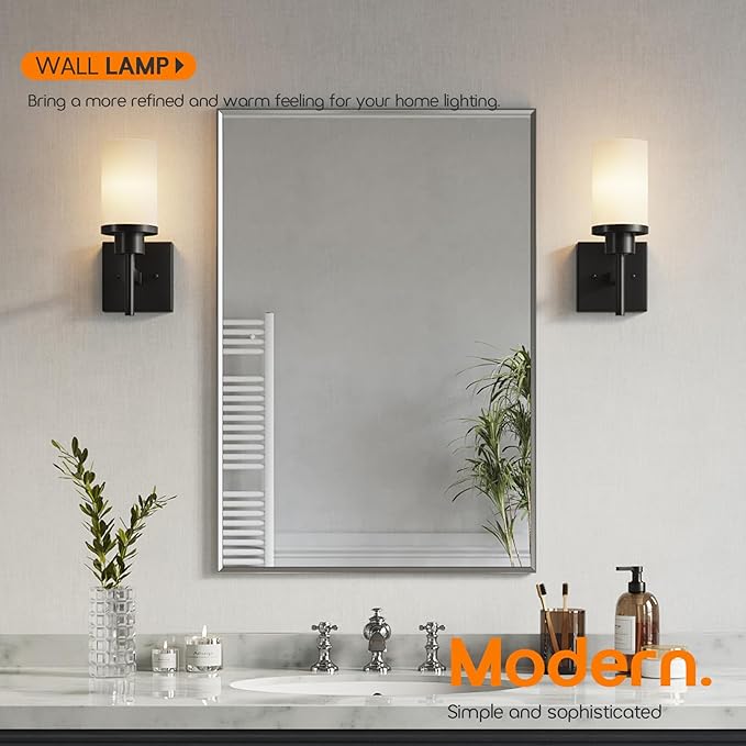 AONEON Wall Light Fixtures Matte Black Bathroom Vanity Lights Over Mirror with White Frosted Glass, Wall Lamps for Hallway Washroom Porch Entrance T001MB-L1