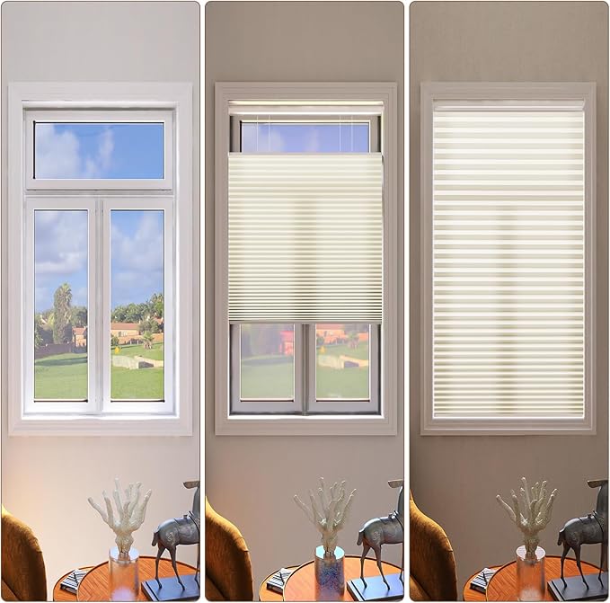 LEXEN Smart Top Down Bottom Up Honeycomb Shades - WiFi Enabled Motorized Cellular Blinds Compatible with Alexa/Google Home Double Cellular Fabric Light Filtering Insulated Custom Sizes-Brown