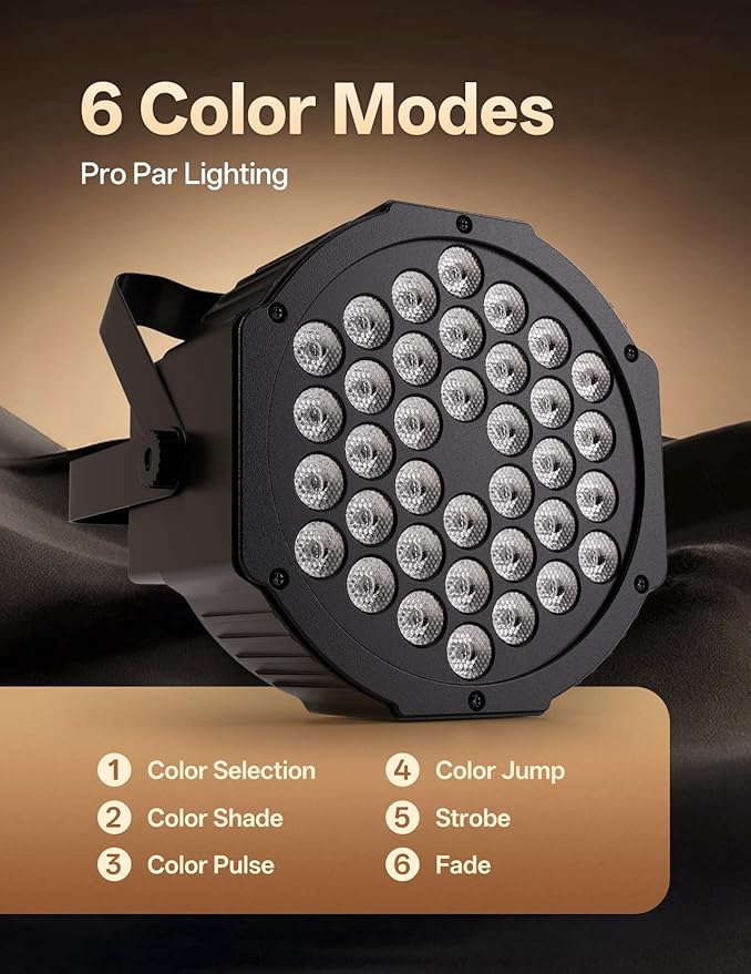 JAJALUYA LED Par Lights 36 LED Stage Lights 9 Modes RGB DJ Lights with Sound Activated Remote and DMX Control DJ Uplighting for Birthday Party Events Wedding Christmas Stage Lighting (2 Packs)