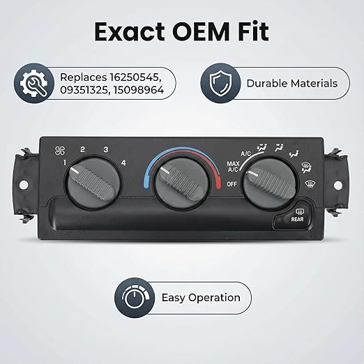 1623939-A A/C Control Switch Air Conditioning Climate Control Module, Front Climate Control Module Panel for Oldsmobile Bravada 1998-2004, Replace OE# 16250545, 09351325, 15098964