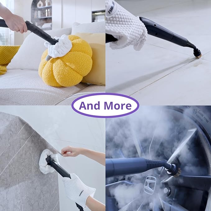 awasky Steam Cleaner: 1650W, Fast 50-Sec Heat-Up-21-Piece Kit Refill Anytime-No Cooling-Detachable Hose Steamer Mop for Home Use Car Bed Furniture Bathroom Tile Grout Floor Cleaning And More Green