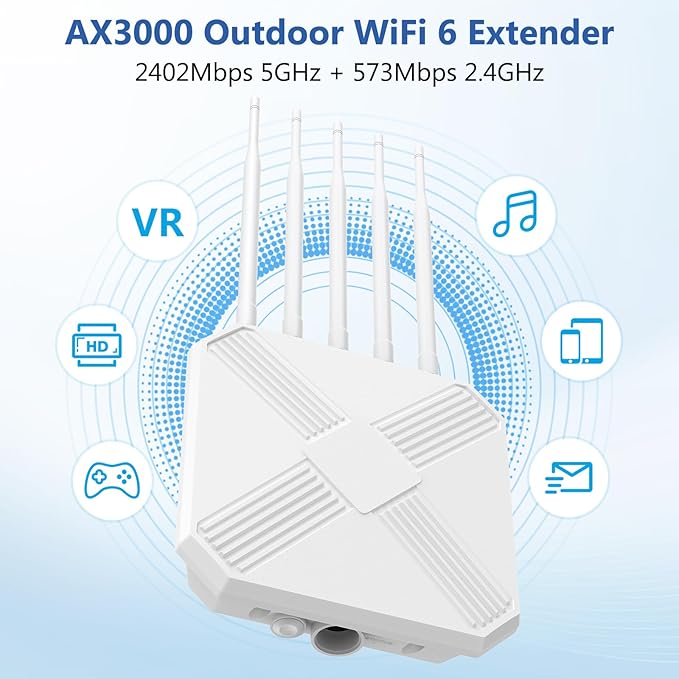 Mugatol AX3000 Outdoor WiFi 6 Extender - Outdoor Access Point - Long-Range Dual Band WiFi, IP67/PoE/5 Antennas for Events, Commercial Use | Starlink-Compatible