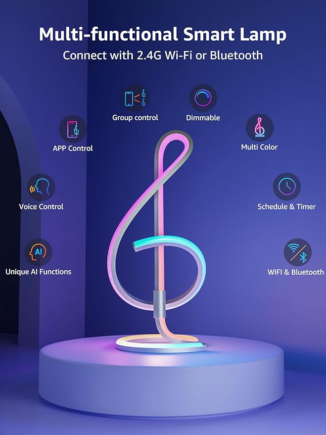 Lepro TB2 AI Smart Table Lamp, RGB+IC Addressable LED Lamps Alexa Google Home Enable, APP Control DIY Color Changing Modern Spiral Lamp, Music Sync, AI Generated Lighting LLM, 2.4 GHz WiFi/Bluetooth