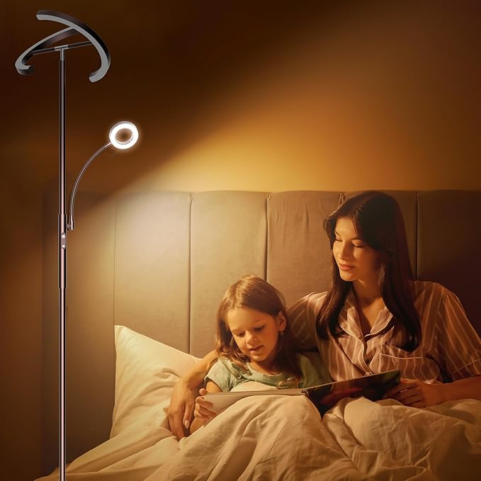 SIBRILLE 2-in-1 Brown LED Floor Lamp - 69" Dimmable Torchiere Standing Lamp with Remote Touch Control, 29W Bright Modern Floor Reading Lamp Pole Light for Living Room Bedroom Office Corner
