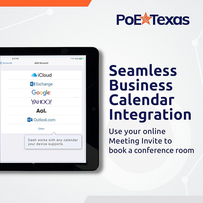 PoE Texas 8" Touchscreen Meeting Room Scheduler Tablet (No Subscription Required) - Plug and Play PoE Office Conference Room Scheduler - Digital Display Syncs with Business Calendar