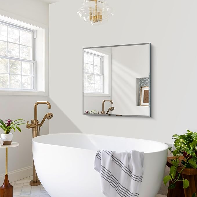 CILIBER Beveled Mirror, 30x30 inch Square Bathroom Mirrors for Wall, Upgraded Shatterproof Frameless Vanity Mirror Over Sink with Beveled Edge for Bathroom,Bedroom,Living Room and Entryway