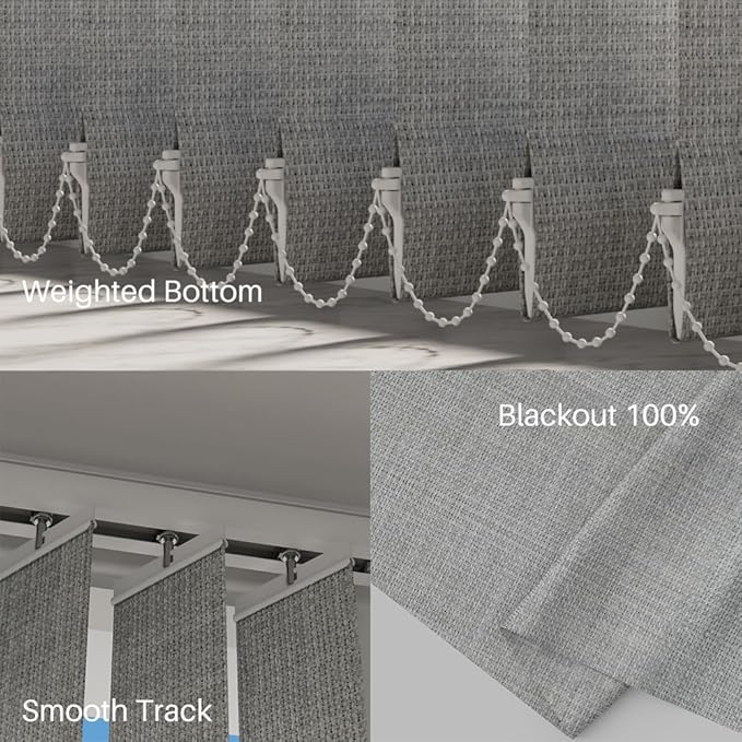 Blindify Motorized Vertical Blinds, Blackout Sliding Door Shades Vertical Shades Remote Control Customize, 3-Layer Grey