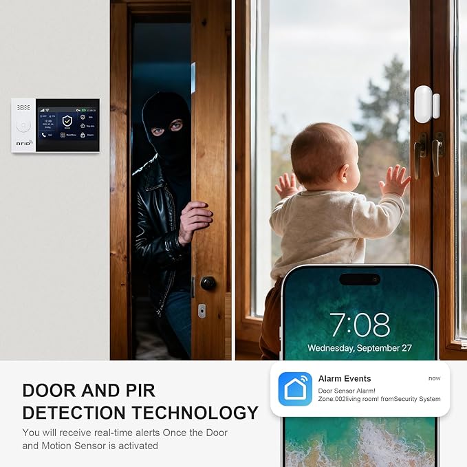 Wireless Alarm System,24 PCS Smart Home Security Systems with 4G SMS/Tuya App Instant Alerts,Motion Detector,Door Alarm Sensors,Remote for Home,Villa,Apartment,Kids Safety,No Monthly Fee