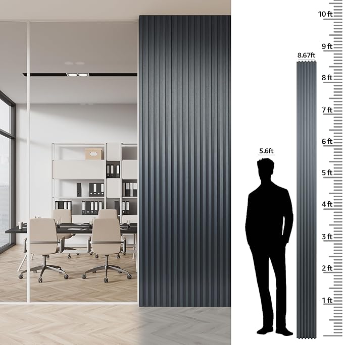 Art3dwallpanels Slat Wall Paneling, 104'' x 6.7'' Glossy Metal Finish WPC Soundproof 3D Wall Panels for Interior Wall Decor, 8 Pack Fluted Textured Panel Wall Slats, Metallic Silver Dark Gray