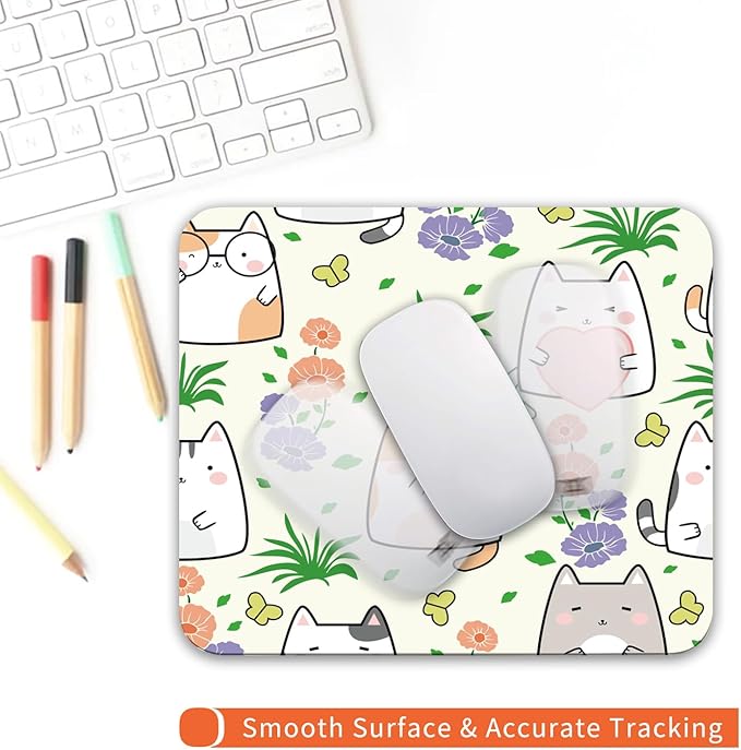 Armanza Square Mouse Pad Cute Cat, Personalized Premium-Textured Custom Mouse Mat Design, Washable Mousepad Cloth, Non-Slip Rubber Base Computer Mouse Pads for Wireless Mouse