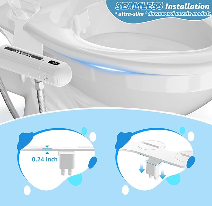 Ultra-Slim Bidet Attachment for Toilet, Non-Electric Dual Nozzle (Rear & Feminine Wash), Adjustable Fresh Cold Water Pressure, Stainless Steel Inlet, Easy to Install(Black & White)
