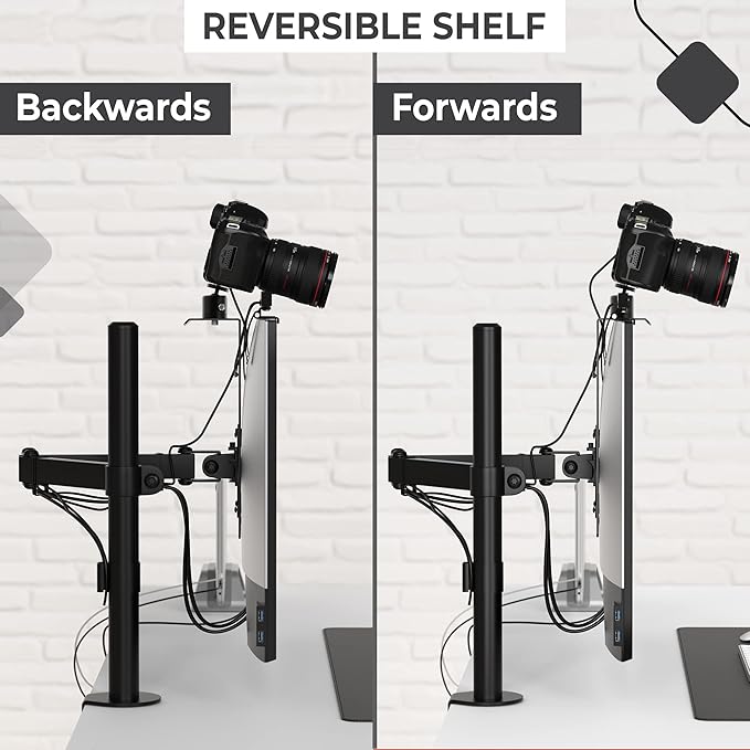 HumanCentric DSLR Monitor Mount Small, Desk Camera Mounting, Light Webcam, Microphone Shelf for Monitor VESA Arm, Replace Clamp Tripods, 100x100mm Patterns, Aluminum, Hardware Included