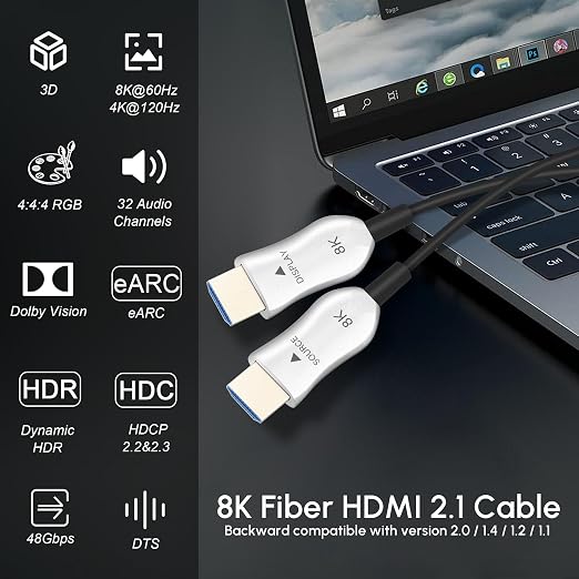 8K Fiber Optic HDMI 2.1 Cable 15ft/5m, Long Active HDMI Cable, High Speed Fiber - Image 2
