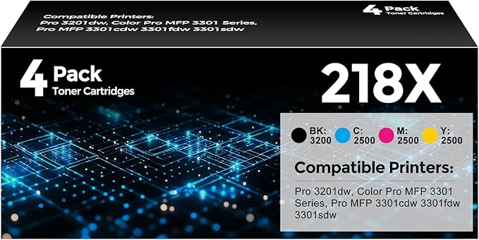 218X Toner Cartridges 4Pack MFP 3301fdw 3201dw Toner Compatible for HP 218X W2180X 218A Set for HP Color Laser Jet Pro MFP 3301fdw Pro 3201dw 3301sdw 3301cdw Printer (Black/Cyan/Yellow/Magenta)