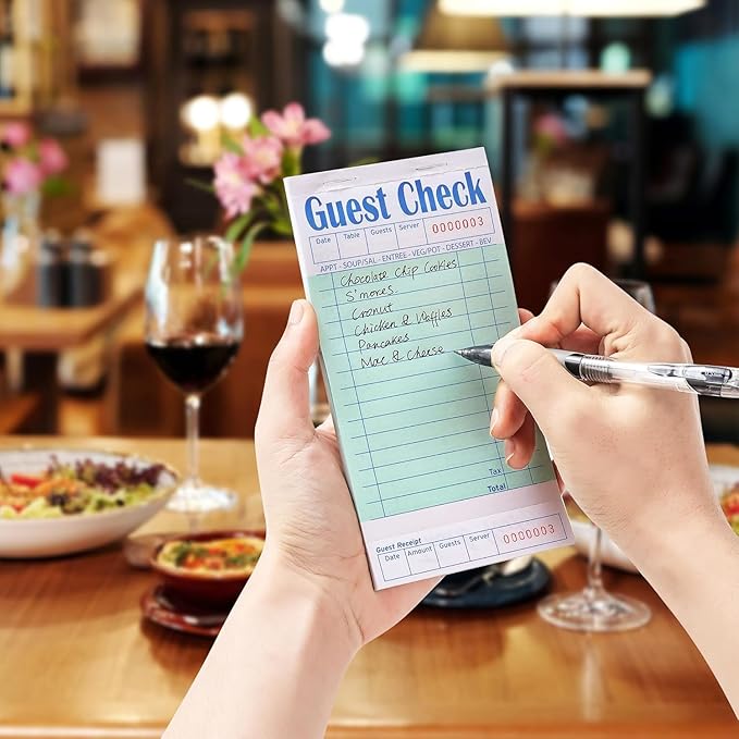 20 Pack/1000 Tickets Guest Checks Books for Servers, Green Server Books for Waitress, Server Note Pads for Restaurants
