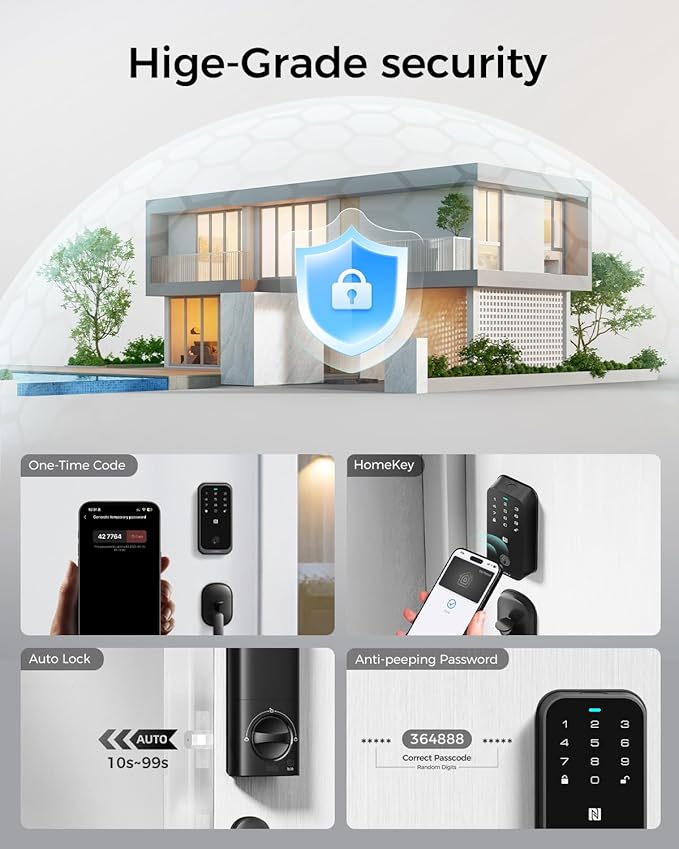 LNDU [2026 Upgrade Version] Fingerprint Smart Lock with Apple Home Key, NFC & Keypad, Keyless Entry Door Lock Deadbolt for Front Door, Works with Homekit, Auto Lock & Easy Install, US Tel Support