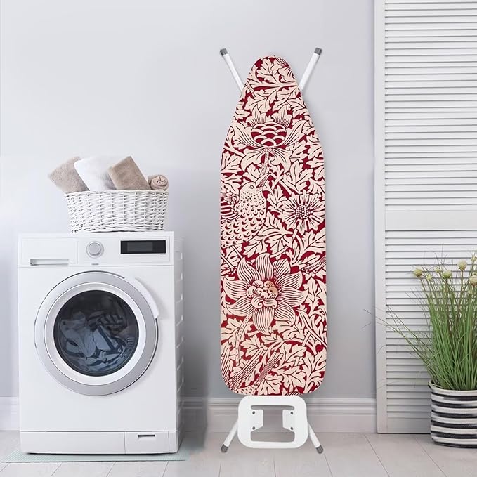 ZCFYGDX Vintage Red Floral Print Ironing Board Cover with Elastic Edge 3 Bottom Nylon Buckle Straps Breathable Resist Scorch Staining Suitable for Size-S Iron Board House William Morris Decor