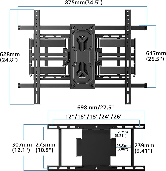 MOUNTUP Heavy Duty Full Motion TV Wall Mount for 50-110 inch Large TVs, Holds 250 lbs, 1.65" Slim TV Bracket with Extension, Swivel & Tilt, Preassembled, Max VESA 800x600mm, Fits 12-24" Studs, MU0096