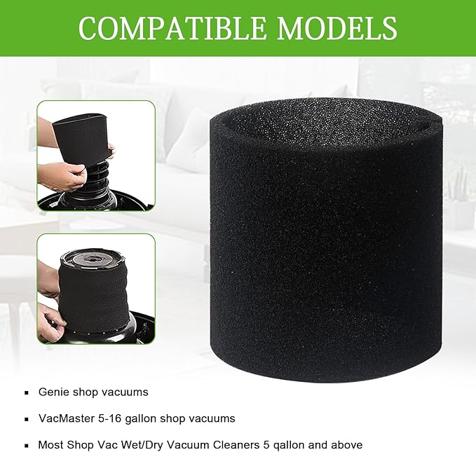 DFD 1 Pc 90585 Foam Sleeve Filter Replacement Compatiable with Genie Shop Wet Dry Vacuums & for Shop Vac for Vacmaster, VF2001 Foam Replacements Filters for Wet Dry Vacuum Cleaner