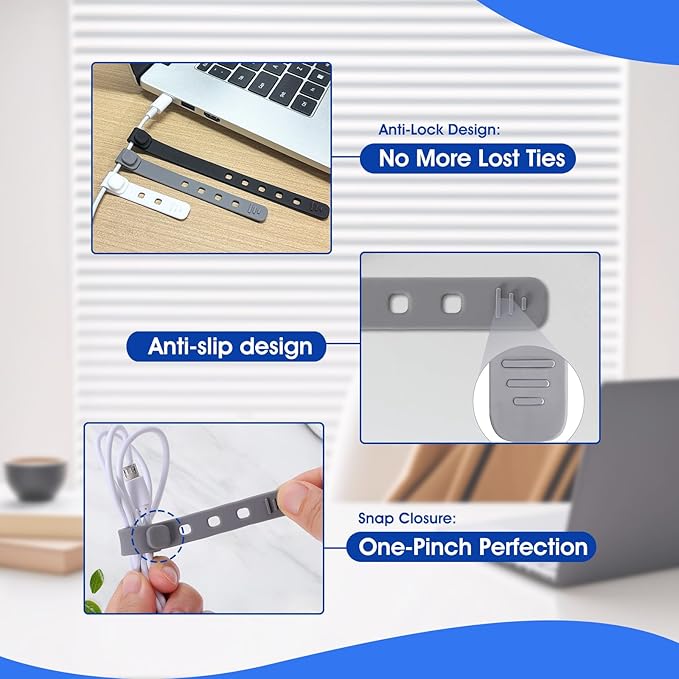 AROIC Reusable Silicone Cable Ties, 45Pcs Adjustable Travel Cord Organizer, Washable Cable Management with Adjustable Locking Buckle, Multicolor Elastic Cord Holder Organization Home Office Essentials