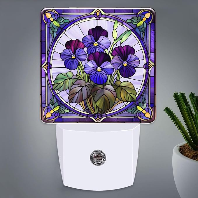 PODMemory Violet Stained Glass Night Lights Plug into Wall for Room, Violet Night Light LED for Bedroom
