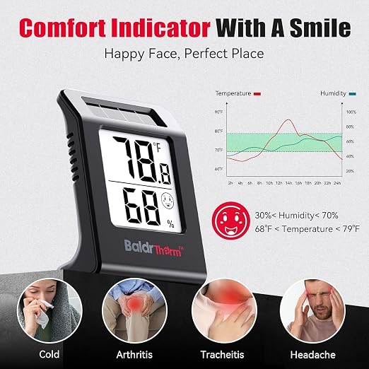 2.2'' Digital Thermometer and Hygrometer Meter, Solar-Powered Indoor - Image 5