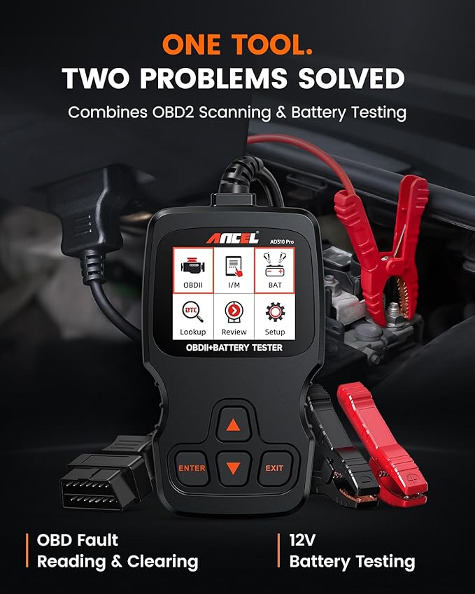 ANCEL AD310 Pro 2-in-1 OBD2 Scanner & Car Battery Tester, Diagnostic Tool with Bluetooth APP for iPhone & Android, Performance Test, Trip Analysis, Engine Health Self Check for All 1996+ Vehicles
