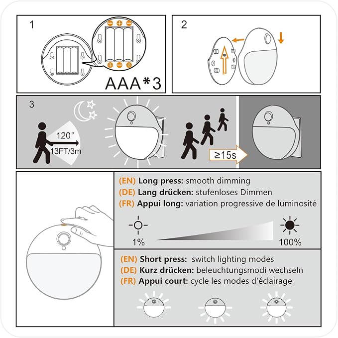 YUNLEX 2 Pack Motion Sensor Night Light, 3 Lighting Modes, Stepless Dimming - Image 8
