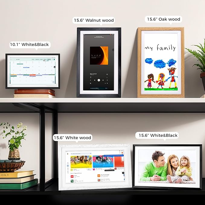 15.6" Digital Google Calendar+Pen,No Subscription|All-in-one Smart Display:Photo Frame,Google Play Apps,Voice Assistant,Home Hub,Streaming|Built-in Battery|Wall&Desk|Anti-Glare Touchscreen|Walnut Wood