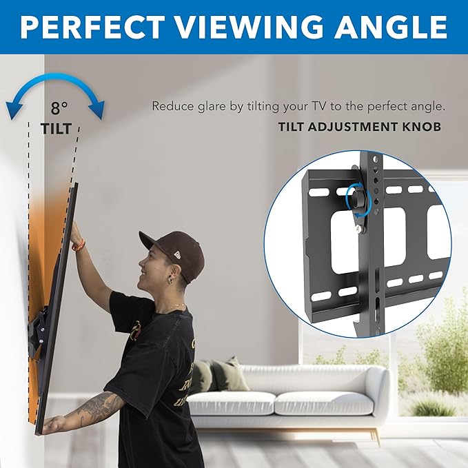 Mount-It Low-Profile Tilting TV Wall Mount Bracket for 32-60 inch LCD, LED, OLED, 4K or Plasma Flat Screen TVs - 175 lbs Capacity, 1.5 Inch Profile, Max VESA 600x400 (MI-318B), Black, 60