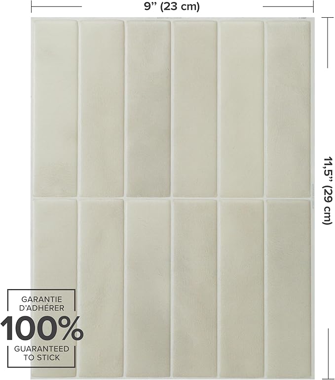 SMART TILES Peel and Stick Backsplash - 5 Sheets of 11.43" x 9" - 3D Adhesive Peel and Stick Tile Backsplash for Kitchen, Bathroom, Wall Tile