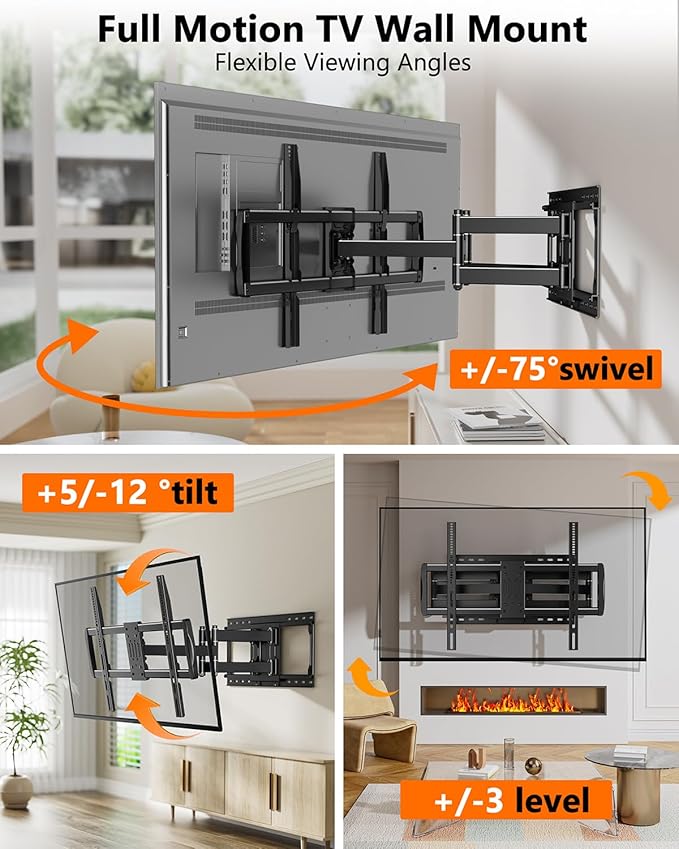 FORGING MOUNT Heavy Duty TV Wall Mount for 42-110" TVs up to 220lbs with 8.2" Sliding Moving for Screen Centering, Full Motion TV Mount Fit 24"-16" Studs with Swivel,Tilt&Level, Max VESA 800x600mm