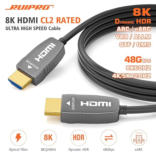 RUIPRO 8K HDMI Fiber Optic Cable CL2 Rated 6 Feet 48Gbps 8K60Hz 4K120Hz Dynamic - Image 2
