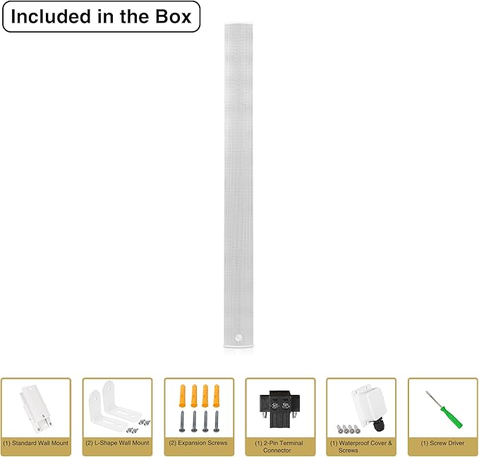 Sound Town Weatherproof Compact Aluminum Line Array Column Speaker with Wall Mount Bracket, 10 x 3 Woofers, 6 x 1.2 Dome Tweeters, White, for Church, Indoor & Outdoor Installation (CARPO-M106W)