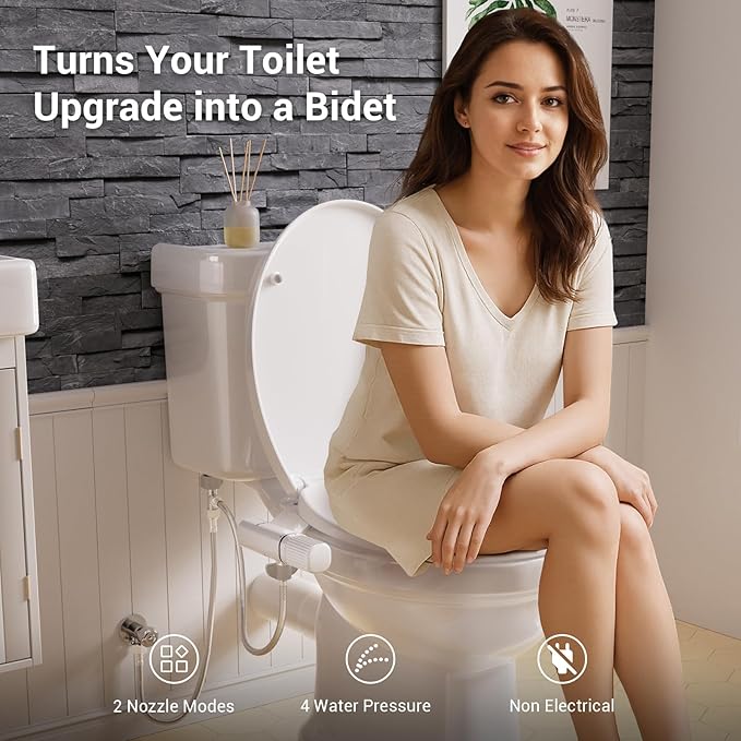 Bidet Attachment for Toilet - Dual Retractable Nozzles Bidet(Hygienic Rear & Feminine Wash) with Adjustable Water Pressure, Ultra Slim Non-Electric Bidet, Easy Installation (Black)