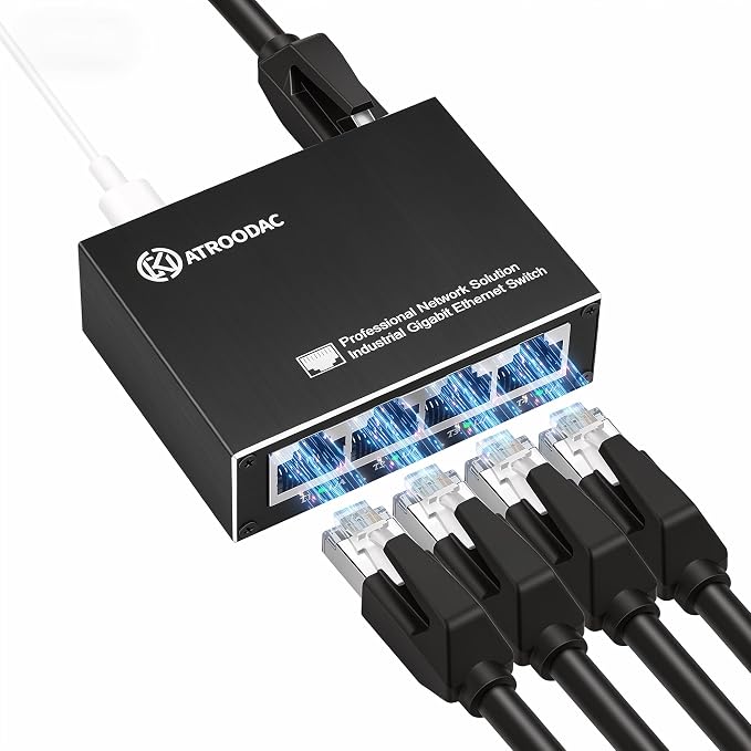 Mini Ethernet Switch 5 Ports Gigabit Enhanced Protection 10/100/1000 Mbps by ATROODAC
