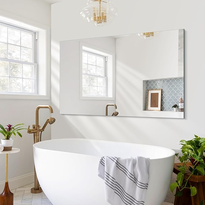 CILIBER Frameless Mirror, 30x48 inch Rectangle Bathroom Mirrors for Wall, Upgraded Shatterproof Large Vanity Mirror Over Sink with Polished Edge for Bathroom,Bedroom,Living Room and Entryway