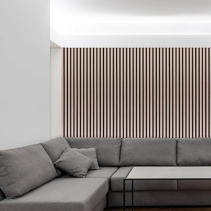 NeatiEase Wood Wall Panels, 9 Feet Acoustic Slat Wall Panels for Interior Wall Decor and Noise Reduction, Decorative Slat Wall Paneling, Natural Walnut, 6-Piece
