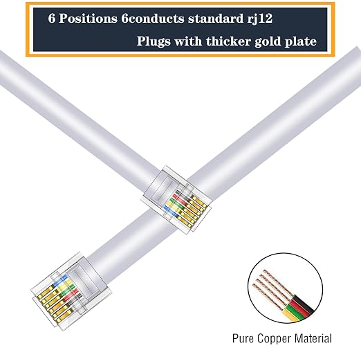 LanSenSu RJ12 Cable Phone Cord RJ12 6P6C Male to Male Straight Wired - Image 4